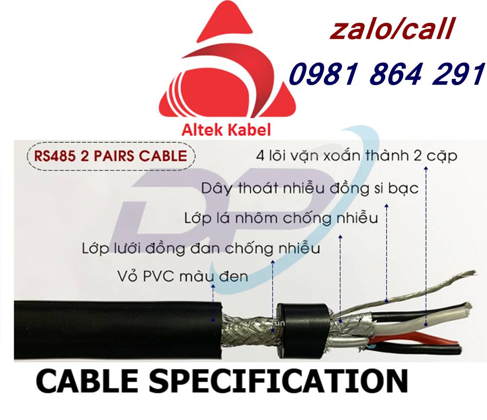 Cáp tín hiệu chuẩn RS485 24AWG 2Pair (2x2x0.22), Altek Kabel