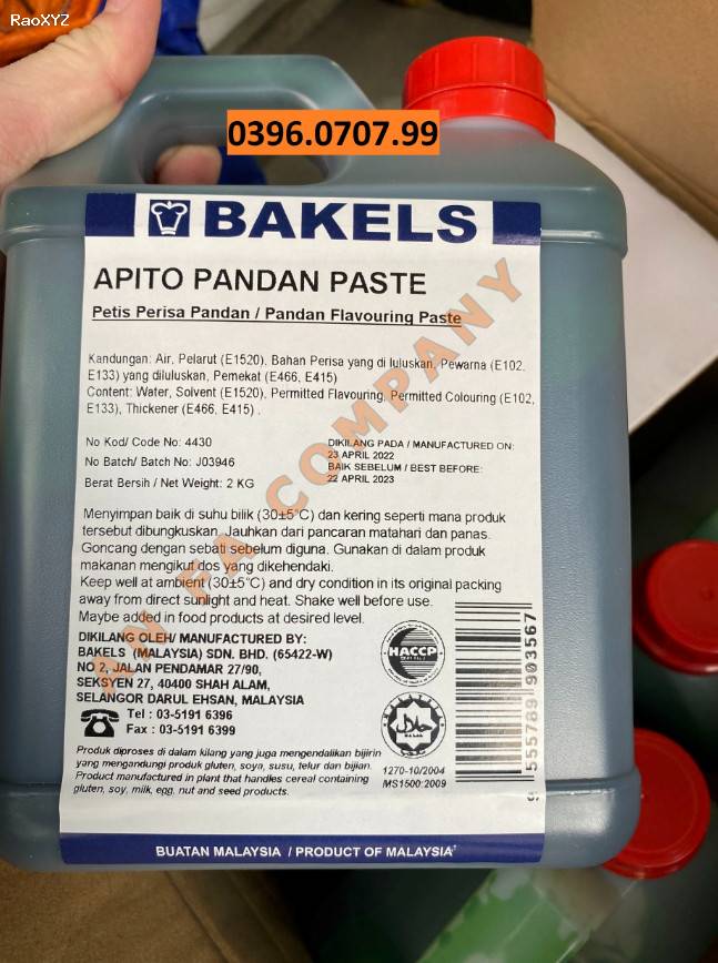 Màu mùi lá dứa Bakels Malaysia - Nguyên liệu tạo màu và mùi cho thực phẩm bình 2kg