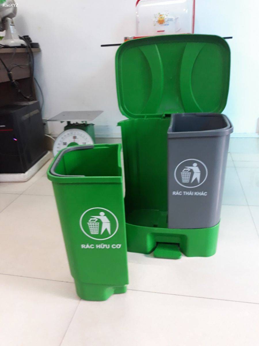 Thùng rác nhựa đạp chân 2 ngăn 40 lít phân loại rác giá rẻ - 096 3839 597 Ms Kính