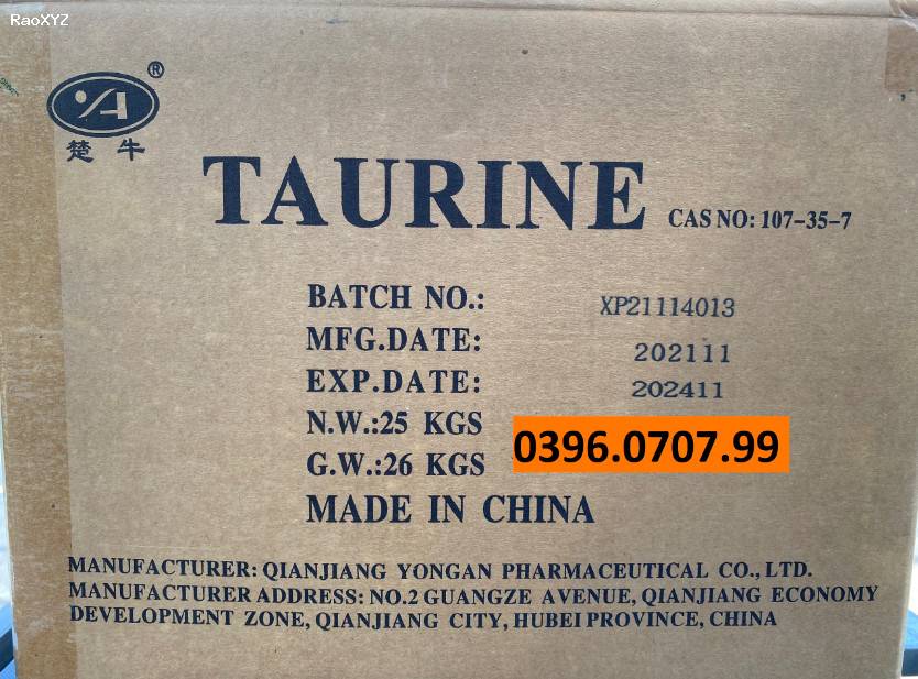 Nguyên liệu thực phẩm, nước giải khát - Taurine China thùng 25kg