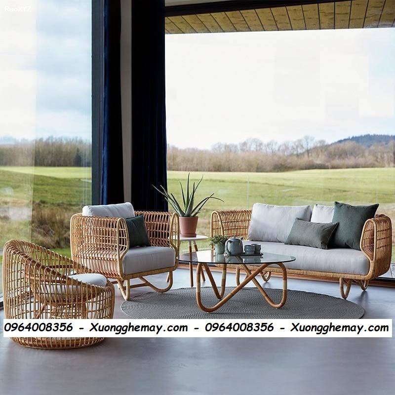 Sofa mây tre đan tự nhiên hiện đại cho phòng khách