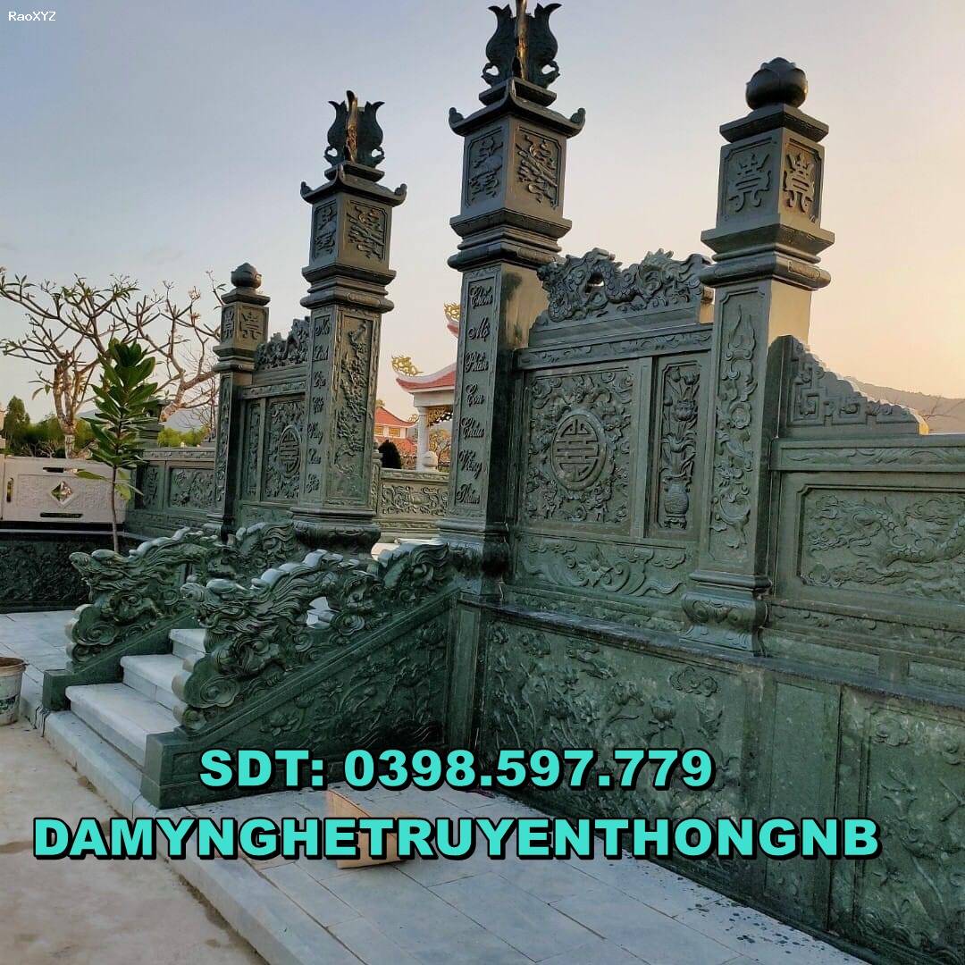 Cột tứ trụ đá xanh đen đẹp lắp ráp tại Ninh Bình 2023