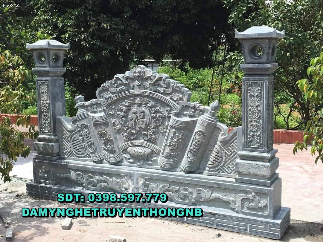 Bình phong đá đẹp cuốn thư đá xanh đen hàng tuyển nguyên khối tại Bình Định