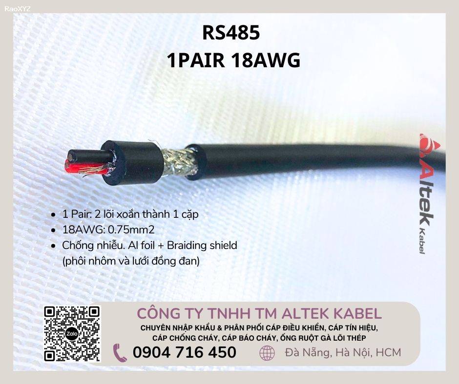 Cáp tín hiệu RS485 1 Pair 18 AWG chống nhiễu
