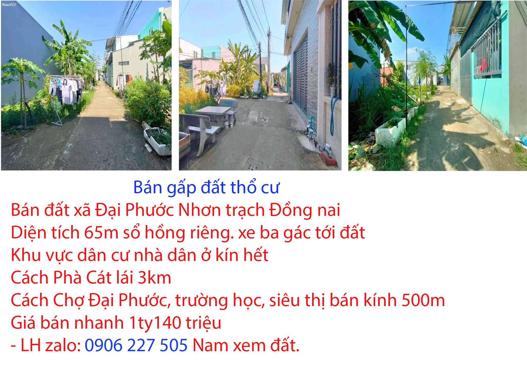 Bán đất xã Đại Phước Nhơn trạch Đồng nai, cách phà cát lái 2km, giá 1 tỷ 90 triệu
