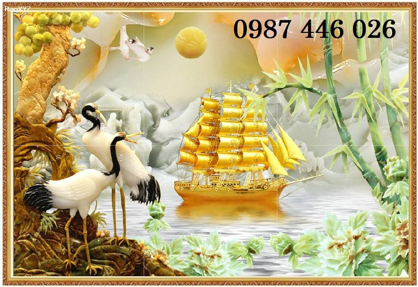 Gạch tranh thuyền buồm vàng HP8282