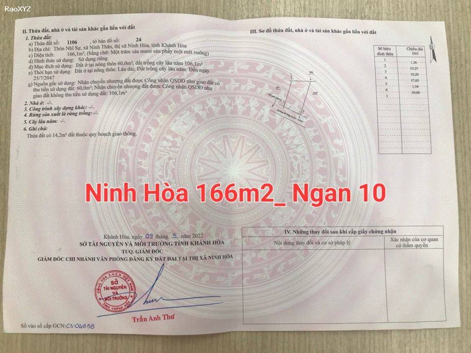 Bán lô đất đẹp Ninh Thân-Ninh Hòa có sẵn thổ cư giá chỉ hơn 3tr/m2-LH 0906 359 868