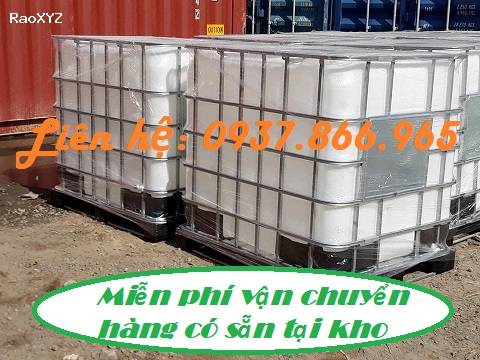 tank nhựa 1000l, bồn nhựa, thùng nhựa có khung thép bao quanh, bồn IBC 1000l, tank mới, tank cũ 80-95%