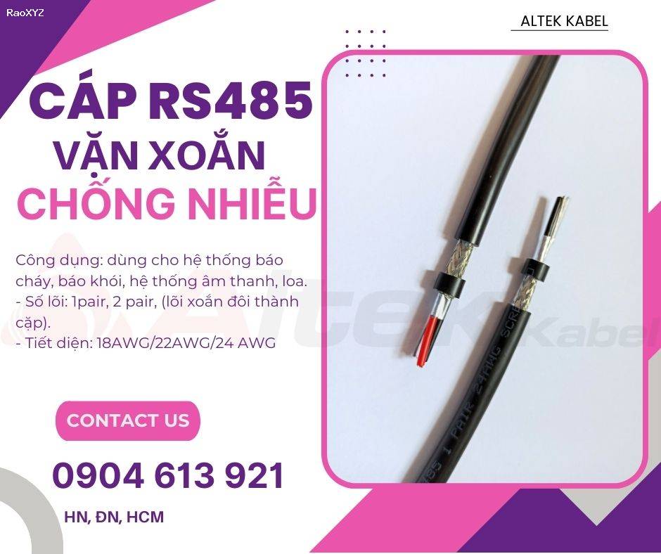 Cáp tín hiệu RS485 xoắn chống nhiễu 1 pair 24AWG Đà Nẵng, HCM, HN