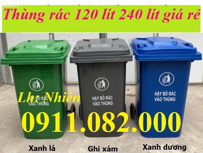 Thanh lý thùng rác nhựa giá rẻ, thùng rác 120L 240L 660L màu xanh- lh 0911082000