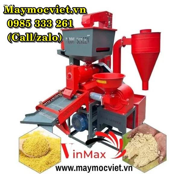 Máy xát gạo liên hoàn có đầu nghiền hút thóc Vinmax VMXN600
