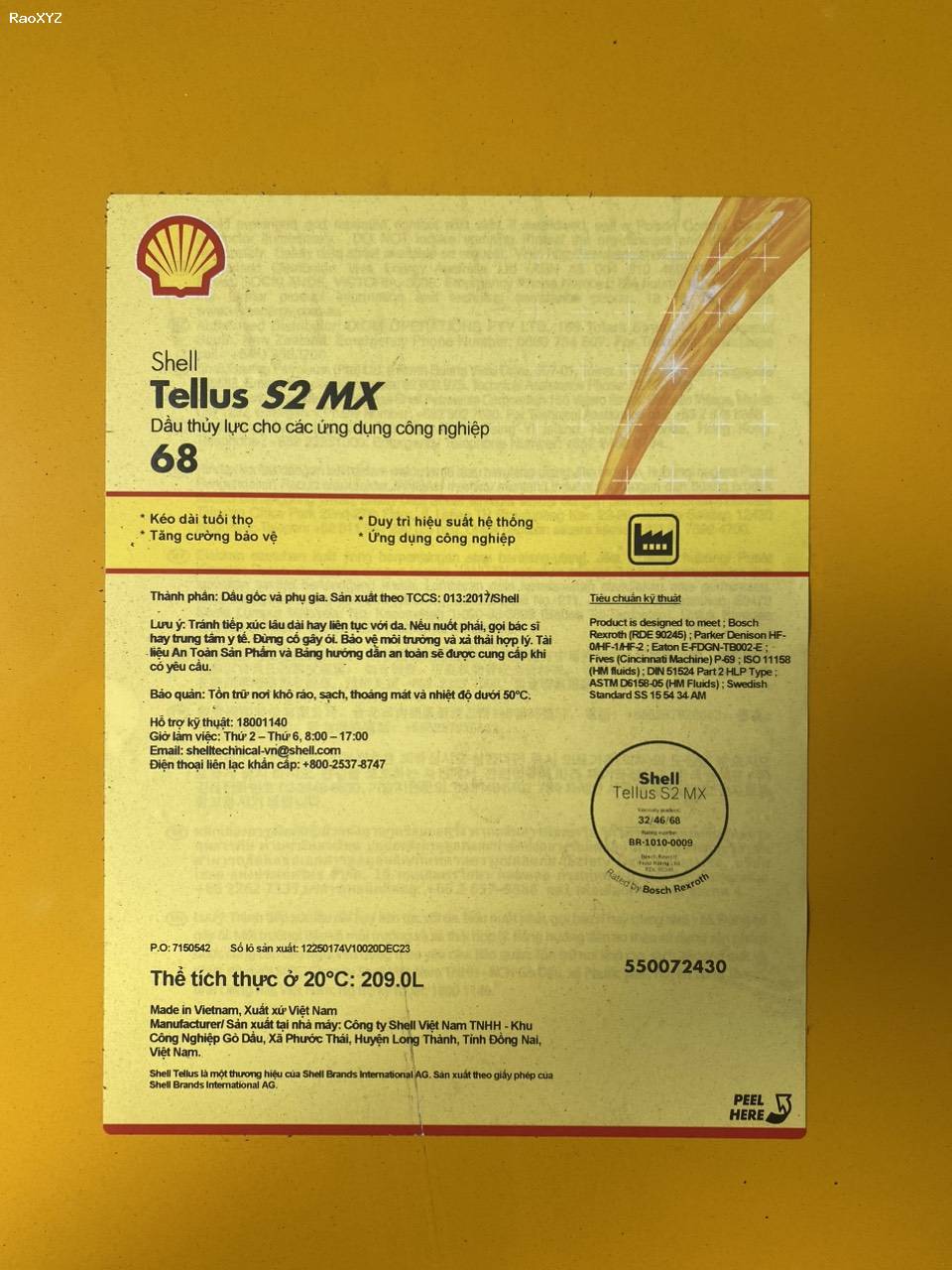 Mua dầu thủy lực Shell Tellus S2 MX 68 chính hãng tại Thành phố Hồ Chí Minh.