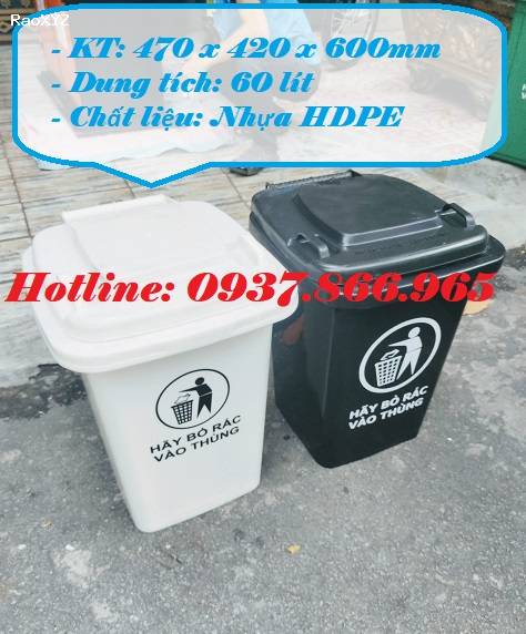 Thùng rác nhựa HPDE, thùng rác 60l, thùng rác có 4 bánh, thùng rác nhựa, thùng thu gom rác thải tại nơi công cộng