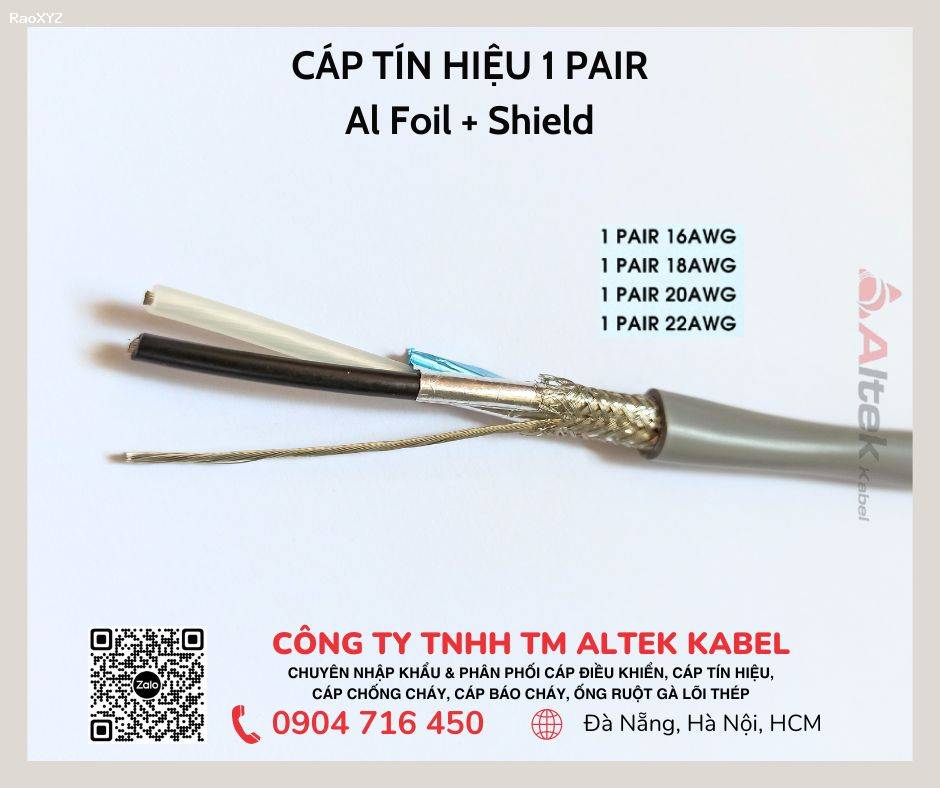 Cáp tín hiệu 1 cặp 16awg Al Foil Shield tại Đà Nẵng, Hà Nội, Sài Gòn