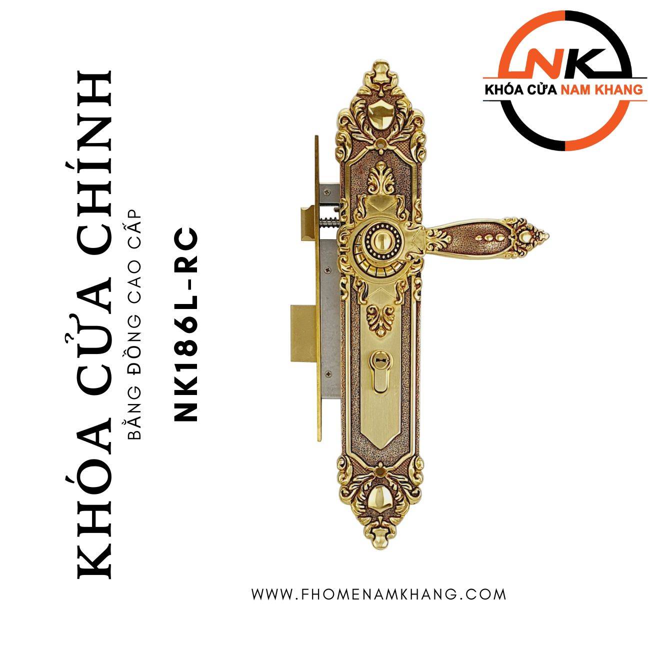 Khóa cửa chính cổ điển bằng đồng cao cấp NK186L-RC | F-Home NamKhang