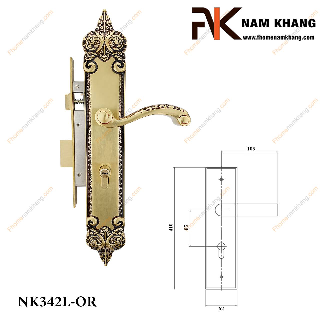 Khóa cửa chính cao cấp bằng đồng viền đen NK342L-OR | F-Home NamKhang