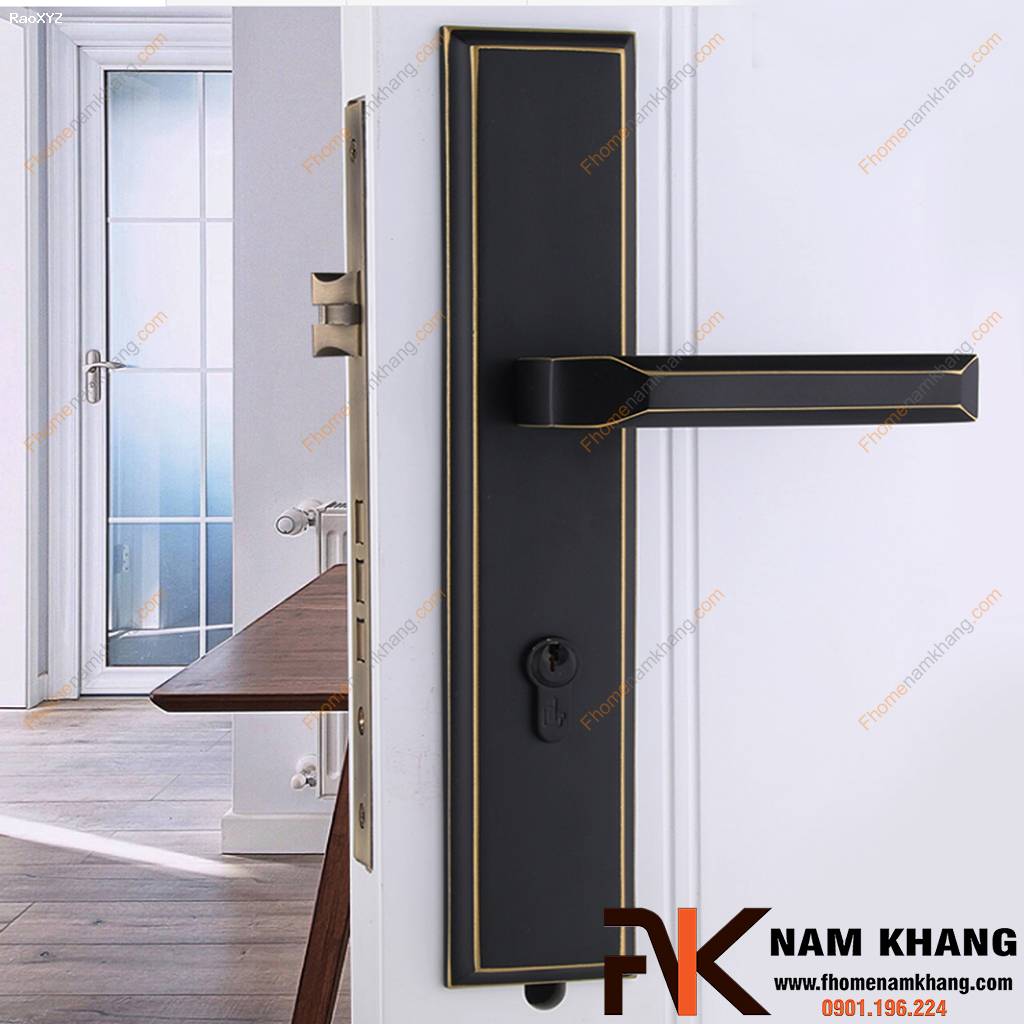 Khóa cửa chính bằng đồng cao cấp màu đen viền vàng NK561L-BCF | F-Home NamKhang