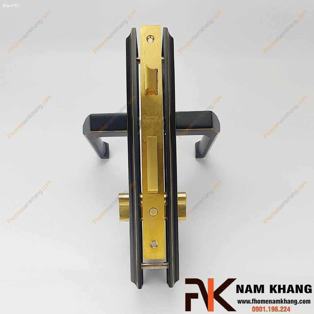 Khóa cửa chính bằng đồng cao cấp màu đen viền vàng NK561L-BCF | F-Home NamKhang