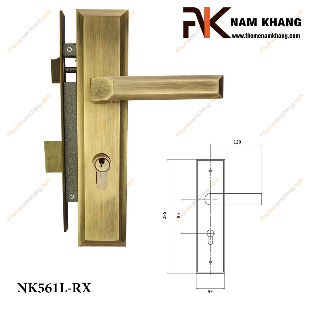 Khóa cửa chính cao cấp màu đồng rêu NK561L-RX | F-Home NamKhang
