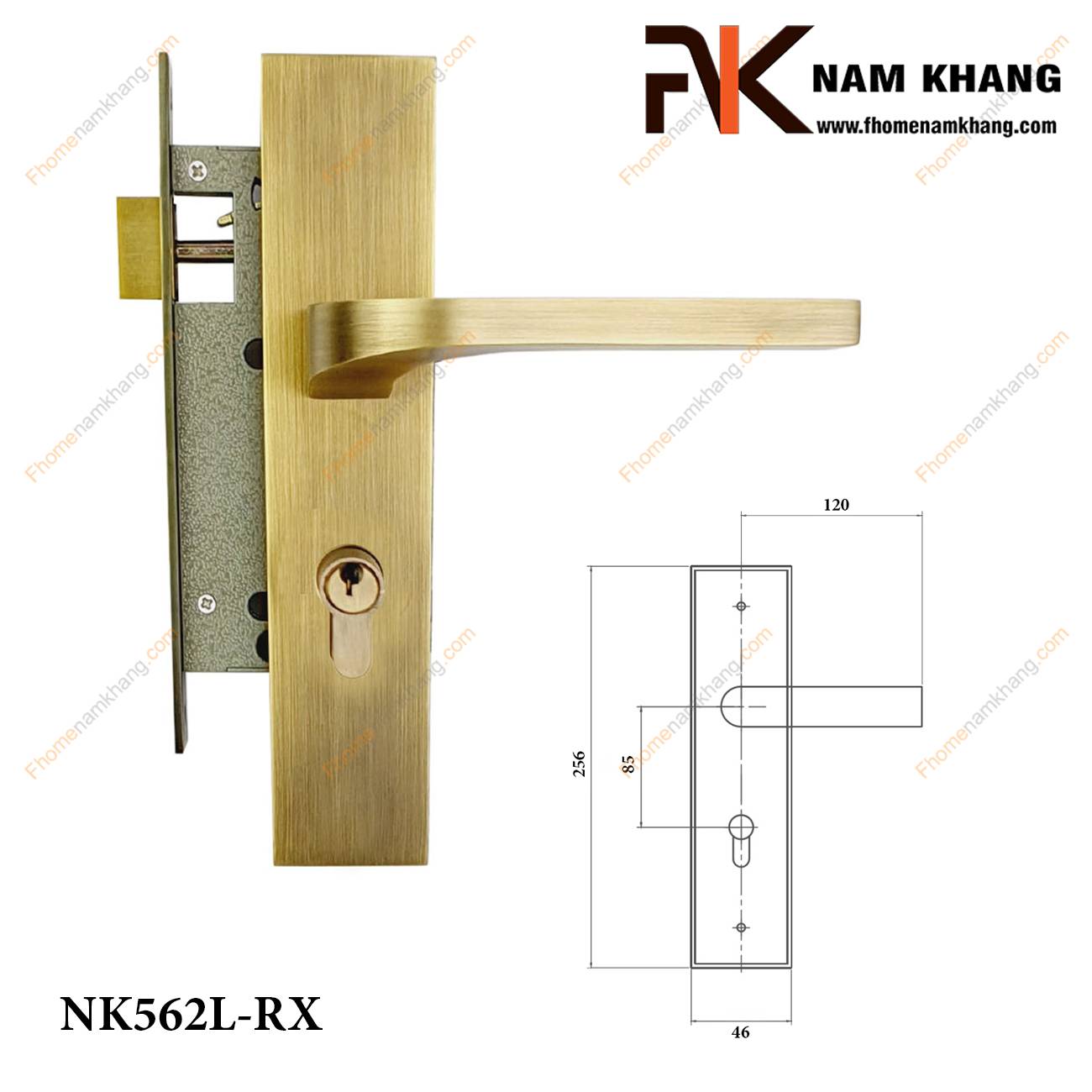 Khóa cửa chính dạng ốp vuông bằng đồng cao cấp NK562L-RX | F-Home NamKhang