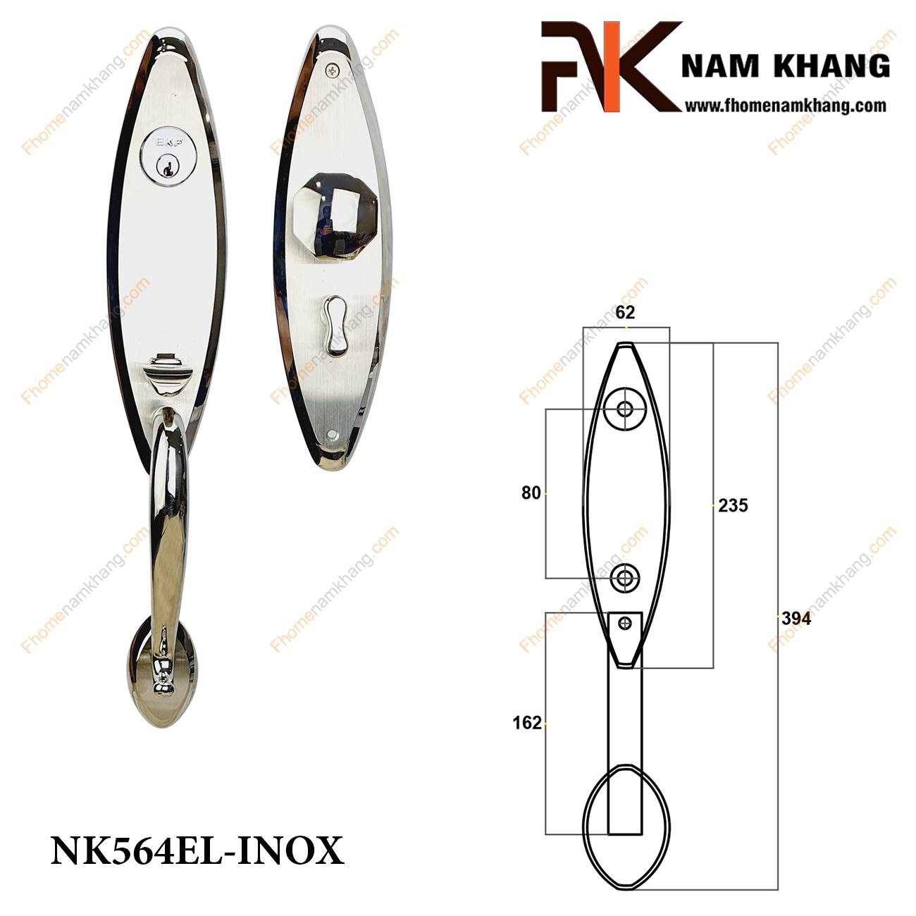 Khóa cửa thân mỹ cao cấp màu inox xước NK564EL-INOX | F-Home NamKhang