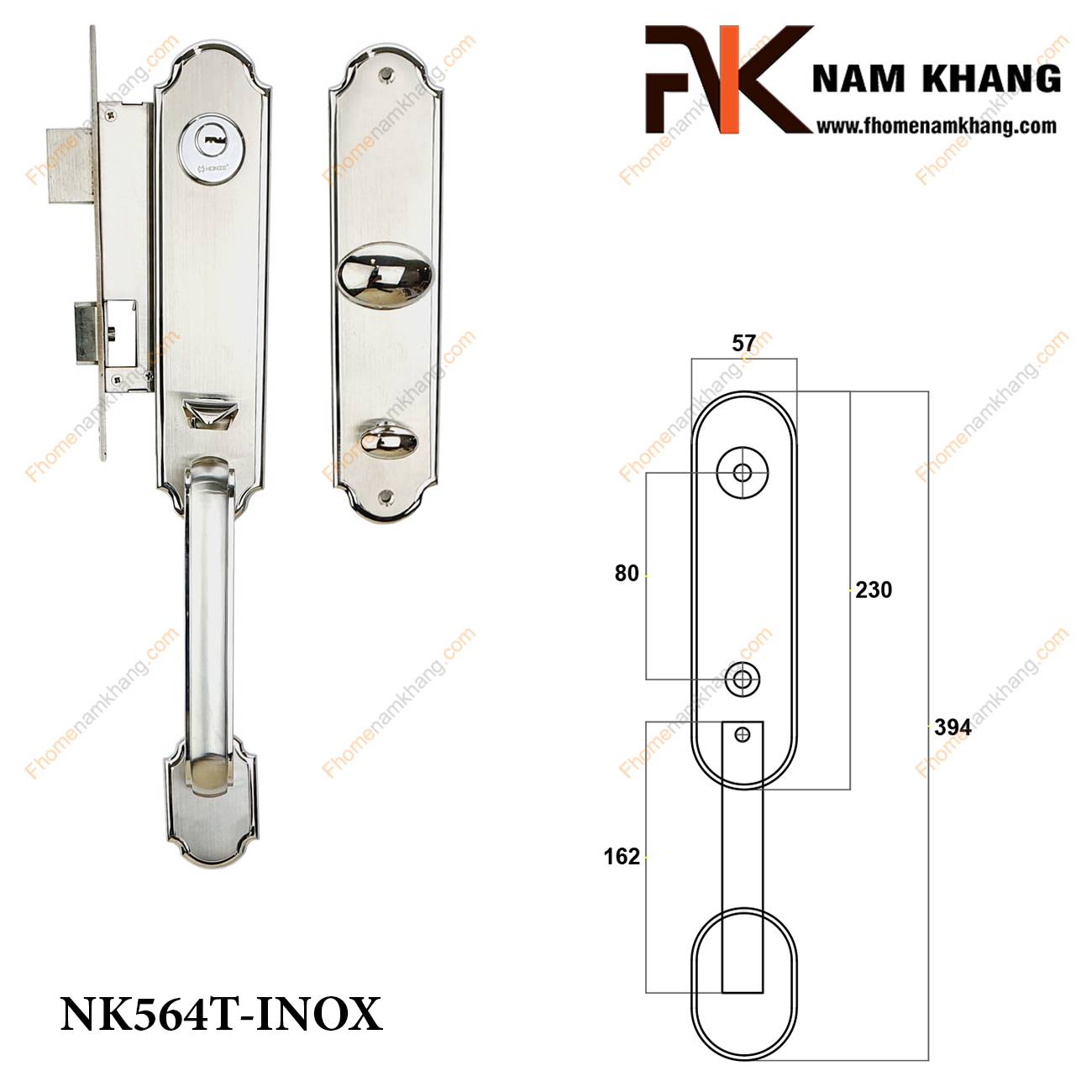 Khóa cửa thân mỹ bằng inox cao cấp NK564T-INOX | F-Home NamKhang