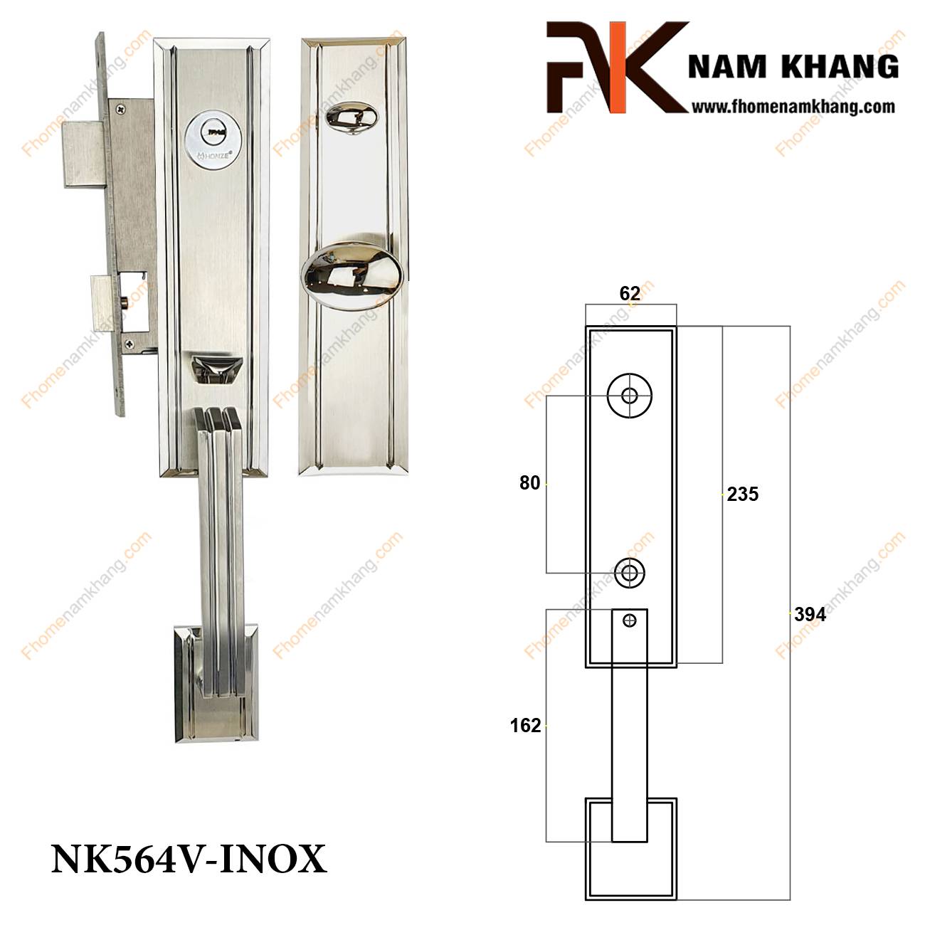 Khóa cửa thân mỹ màu inox xước NK564V-INOX | F-Home NamKhang
