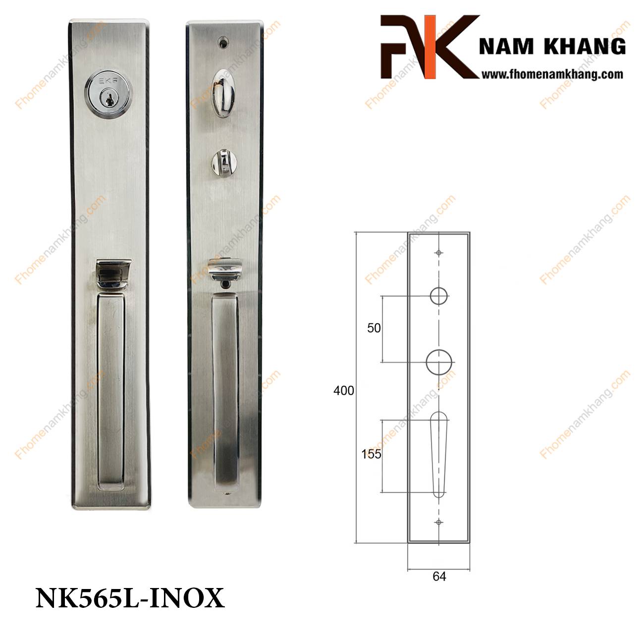Khóa cửa đại sảnh thân mỹ cao cấp NK565L-INOX | F-Home NamKhang