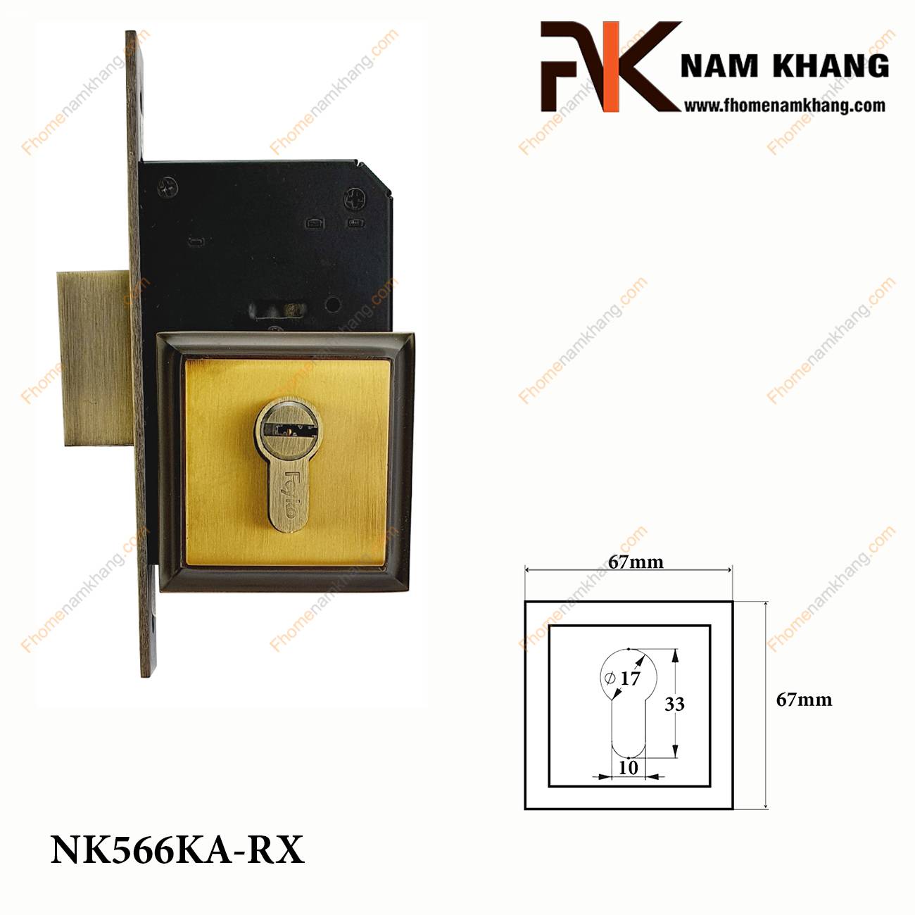 Khóa âm cửa mở bằng đồng cao cấp NK566KA-RX | F-Home NamKhang