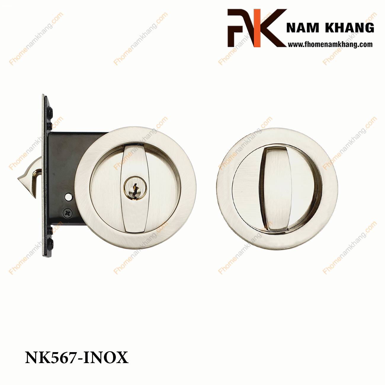 Khóa âm cửa lùa dạng tròn bằng inox NK567-INOX | F-Home NamKhang