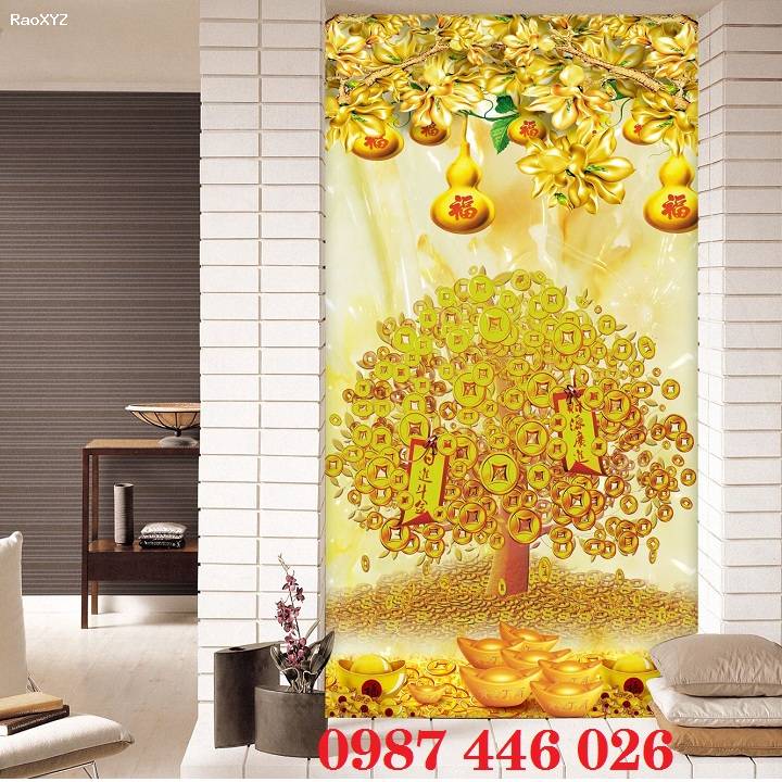 Gạch tranh cây tiền lộc vàng đẹp 3d HP98733