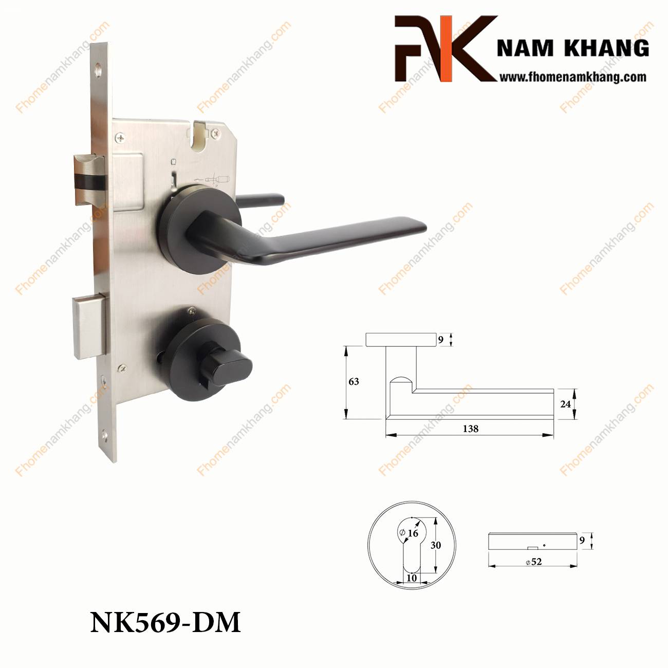 Khóa cửa phân thể dạng trơn màu đen mờ NK569-DM | F-Home NamKhang