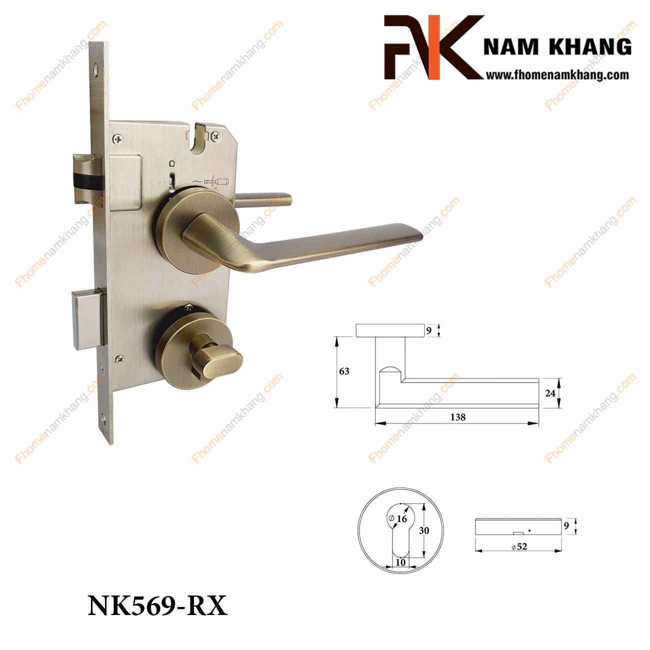 Khóa cửa phân thể hiện đại màu đồng rêu xước NK569-RX | F-home NamKhang