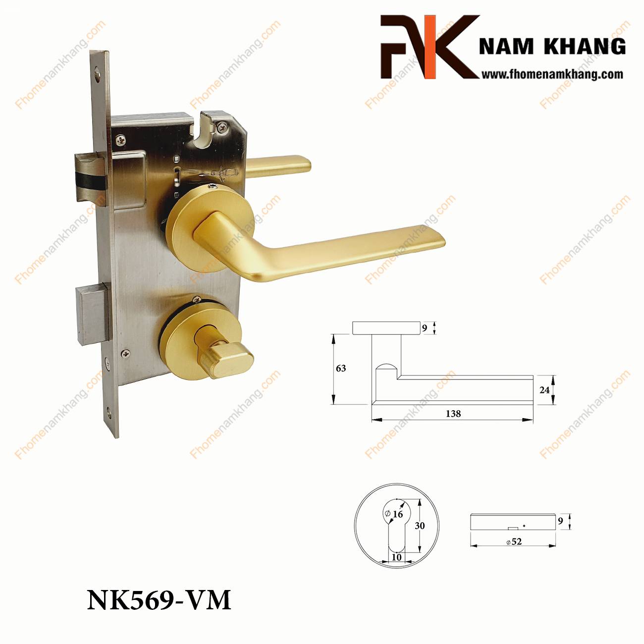 Khóa cửa tay gạt hợp kim cao cấp màu vàng mờ NK569-VM | F-Home NamKhang