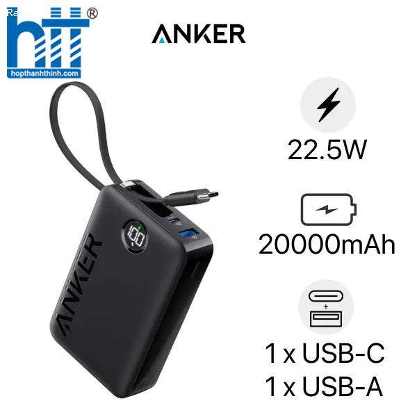 Pin Dự Phòng Anker 20000 22.5W (Built-In USB-C Connector) - A1647 Black