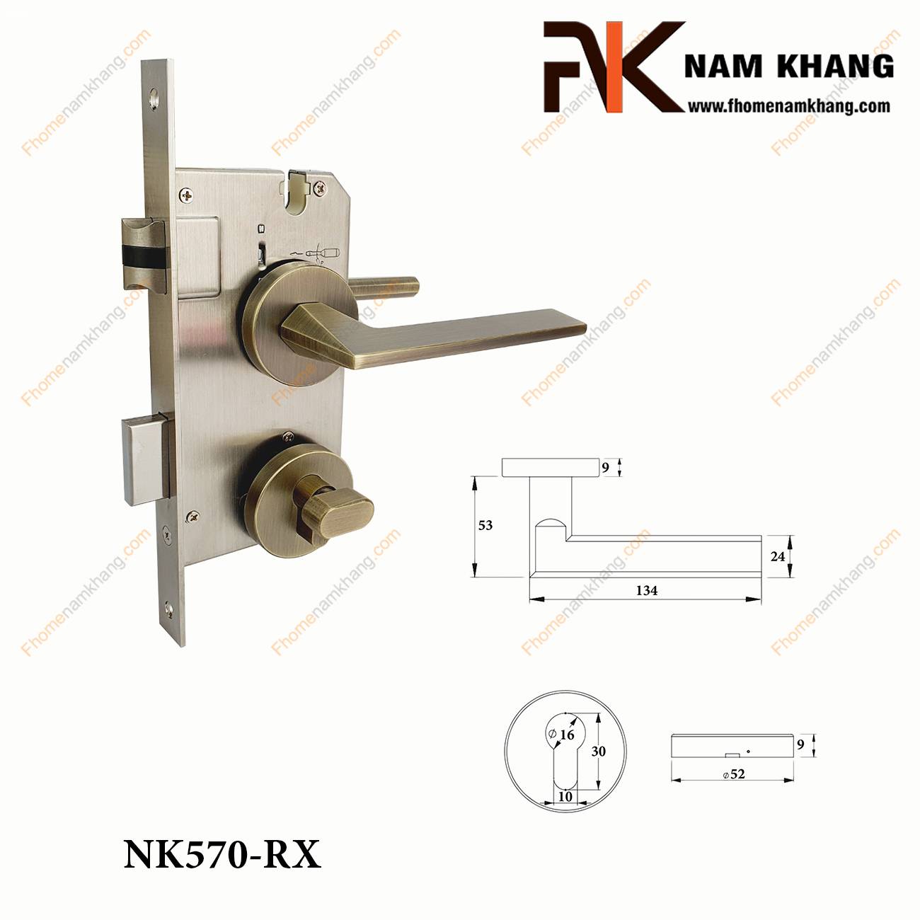 Khóa cửa phân thể dạng trơn màu đồng rêu xước NK570-RX | F-Home NamKhang