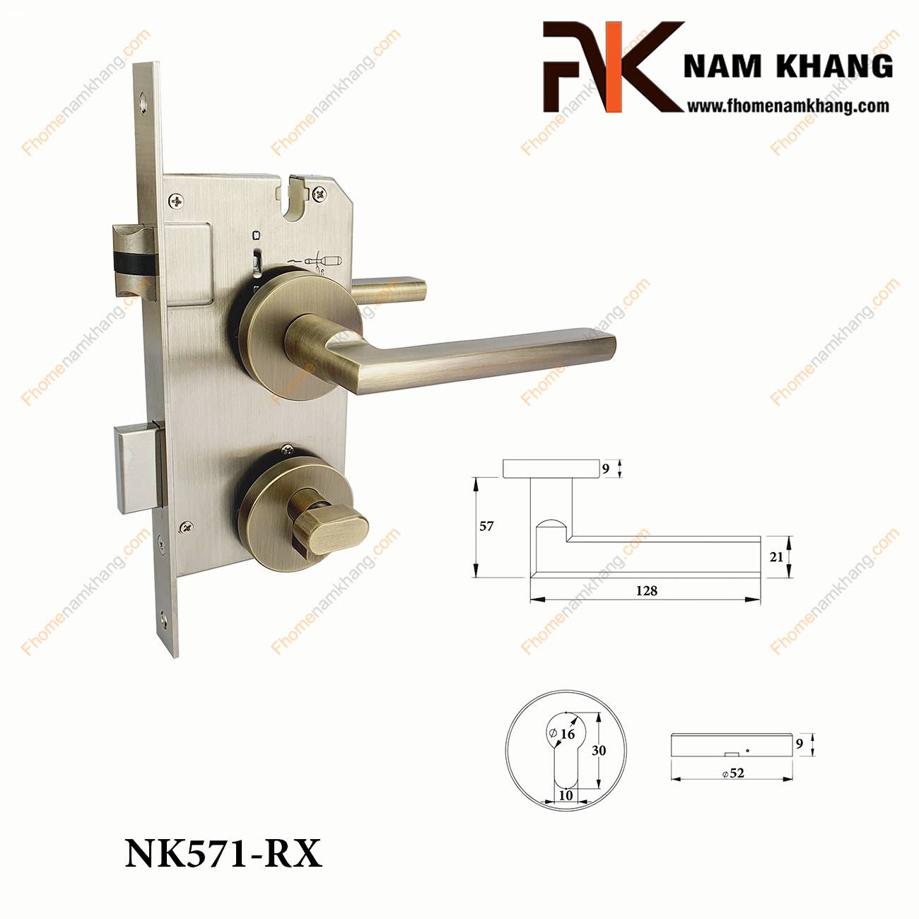 Khóa cửa tay gạt hợp kim cao cấp màu đồng rêu NK571-RX | F-Home NamKhang