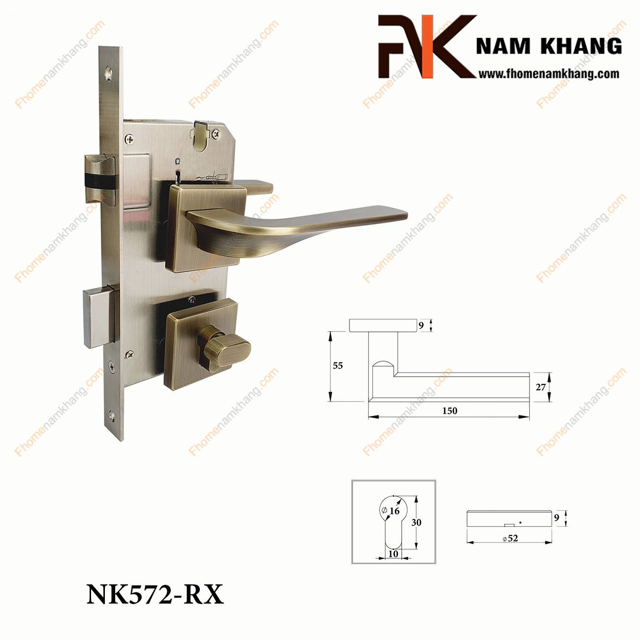 Khóa cửa phân thể màu đồng rêu xước cho cửa phòng NK572-RX | F-Home NamKhang