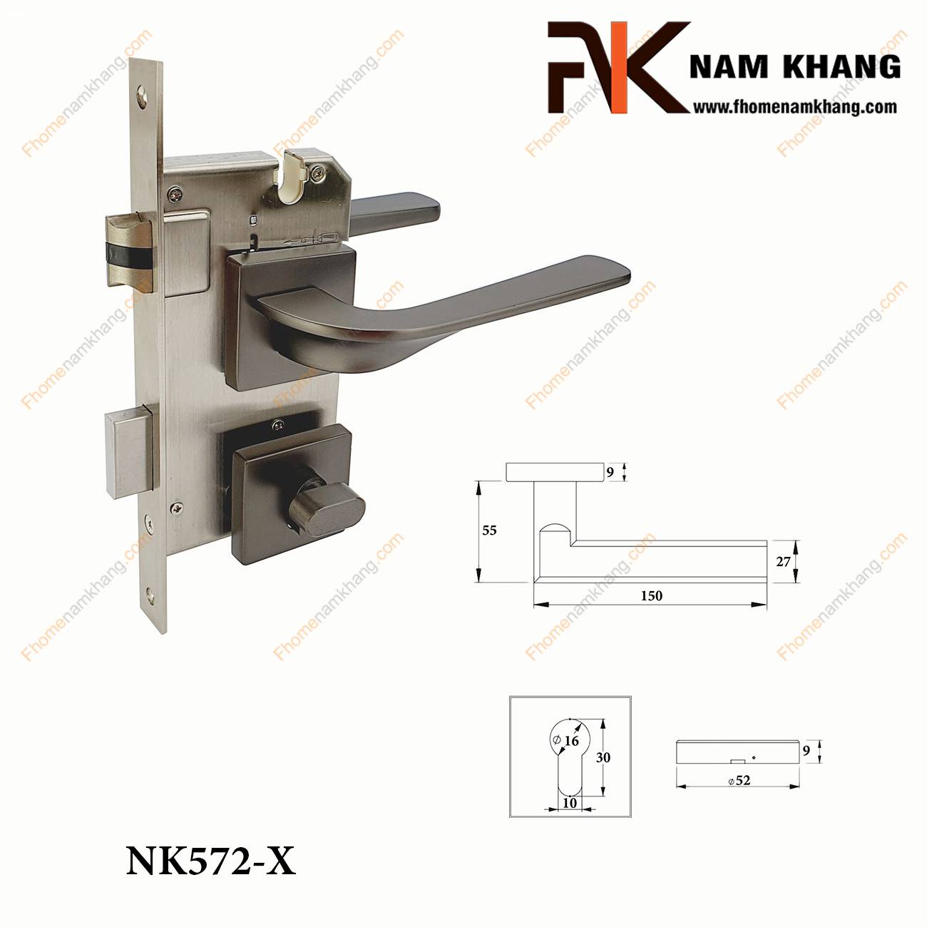 Khóa cửa phân thể cao cấp dạng ốp vuông màu xám NK572-X | F-Home NamKhang