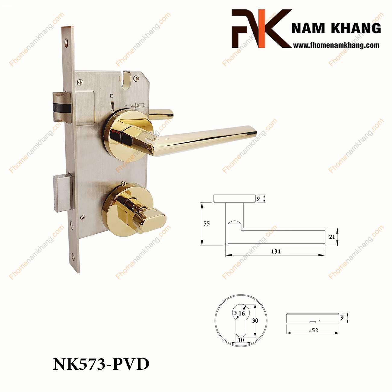 Khóa cửa phân thể hợp kim màu vàng bóng NK573-PVD | F-Home NamKhang