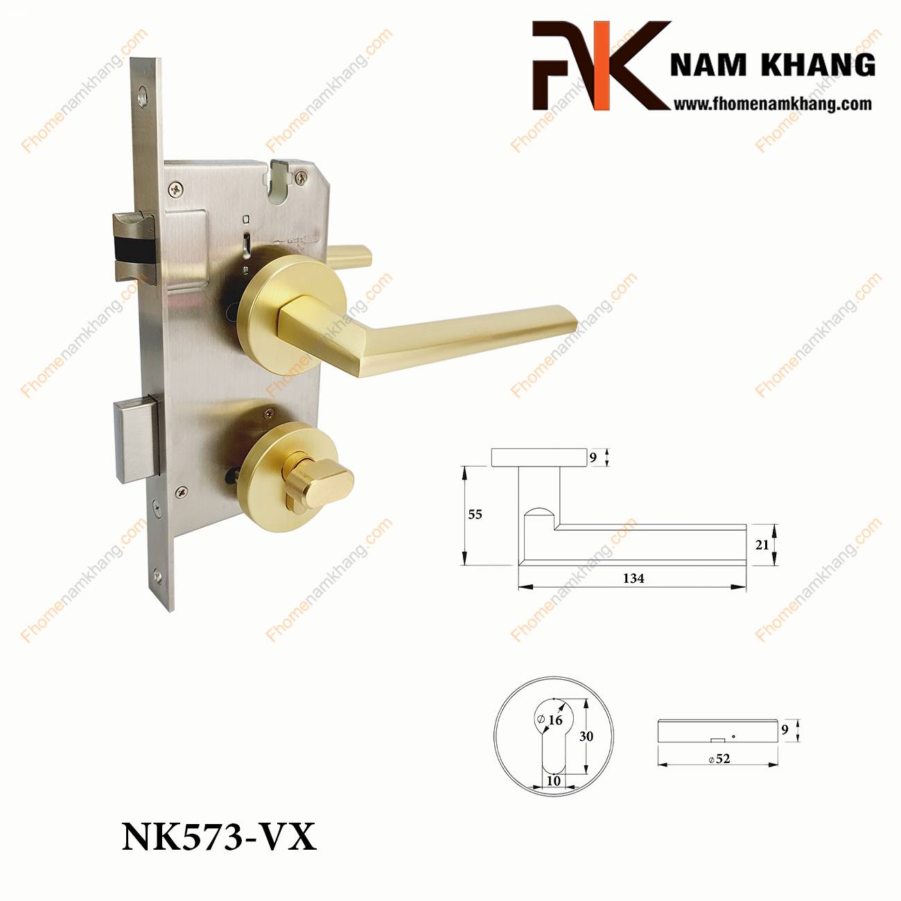 Khóa cửa phân thể hiện đại màu vàng xước NK573-VX | F-Home NamKhang