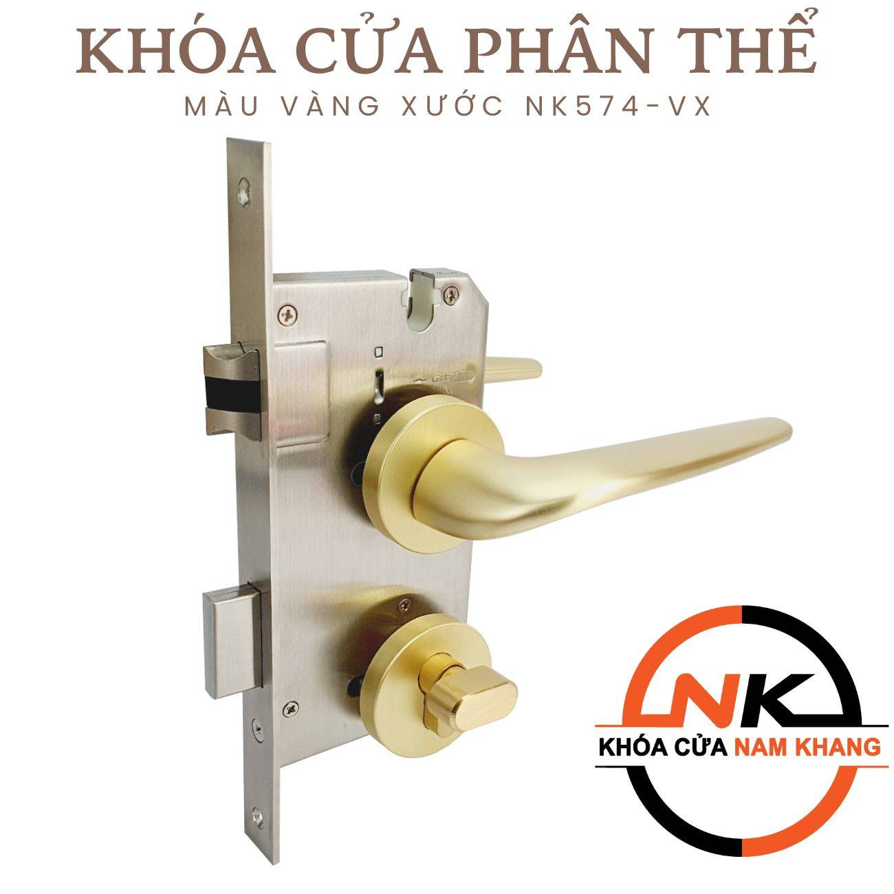 Khóa cửa phân thể màu vàng xước cho cửa phòng NK574-VX | F-Home NamKhang