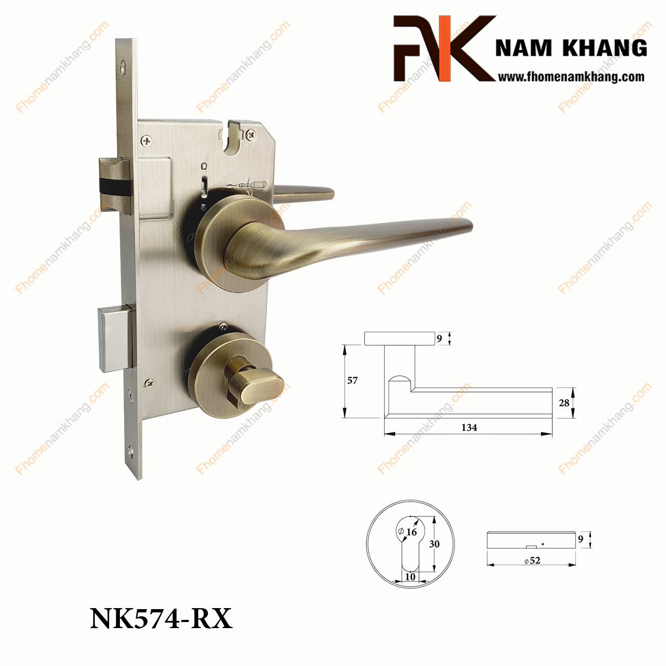 Khóa cửa phòng màu đồng rêu xước NK574-RX | F-Home NamKhang
