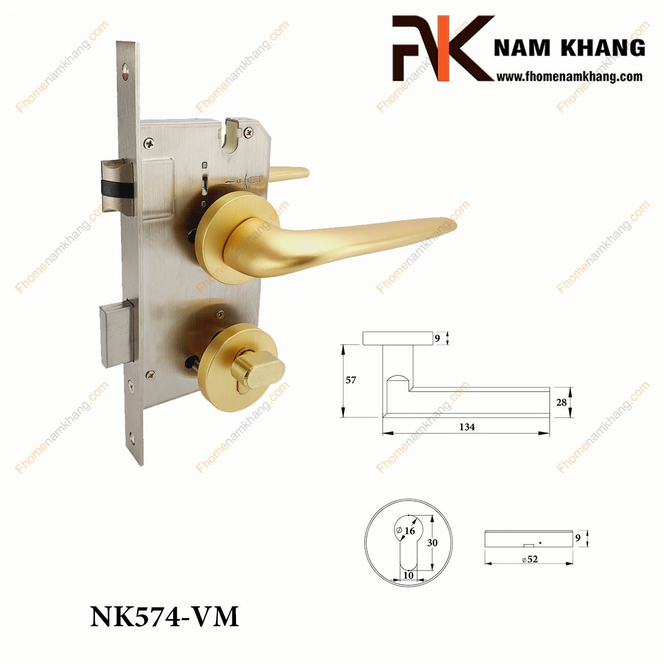 Khóa cửa phân thể cao cấp màu vàng mờ NK574-VM | F-Home NamKhang