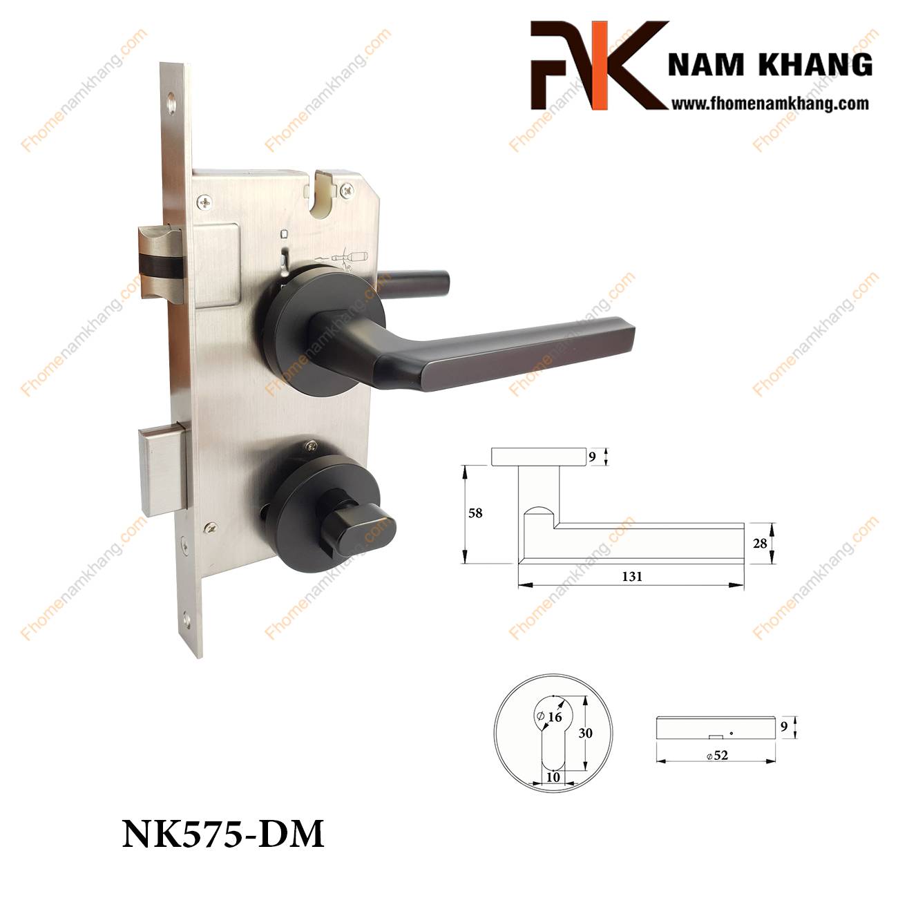 Khóa cửa phân thể dạng trơn màu đen mờ NK575-DM | F-Home NamKhang