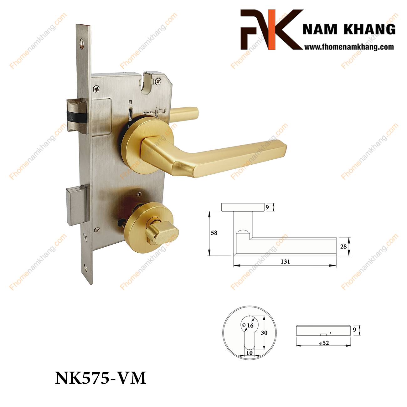 Khóa cửa phân thể màu vàng mờ cho cửa phòng NK575-VM | F-Home NamKhang