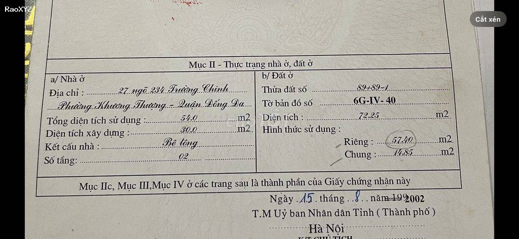 Chính chủ Bán nhà số 27 ngõ 234 Trường Chinh, Q Đống Đa, Hà Nội.