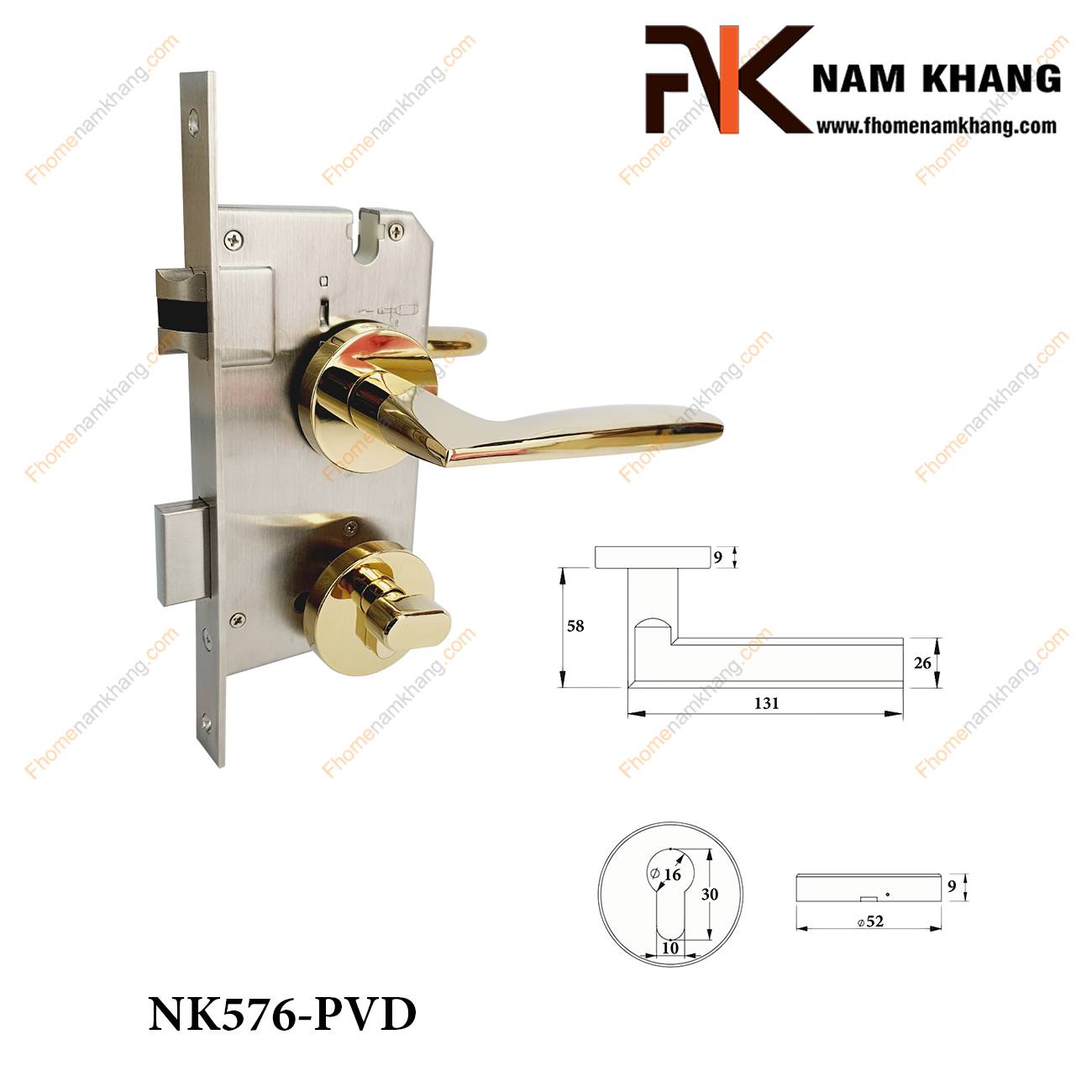 Khóa cửa phân thể cao cấp màu vàng gold NK576-PVD | F-Home NamKhang