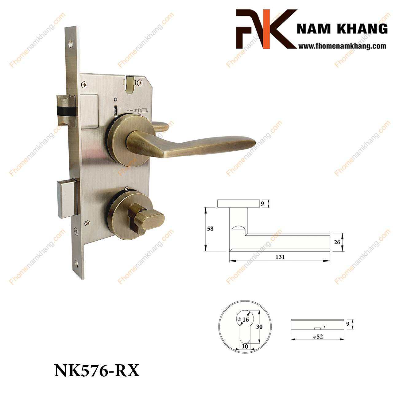 Khóa cửa phòng dạng trơn màu đồng rêu xước NK576-RX | F-Home NamKhang