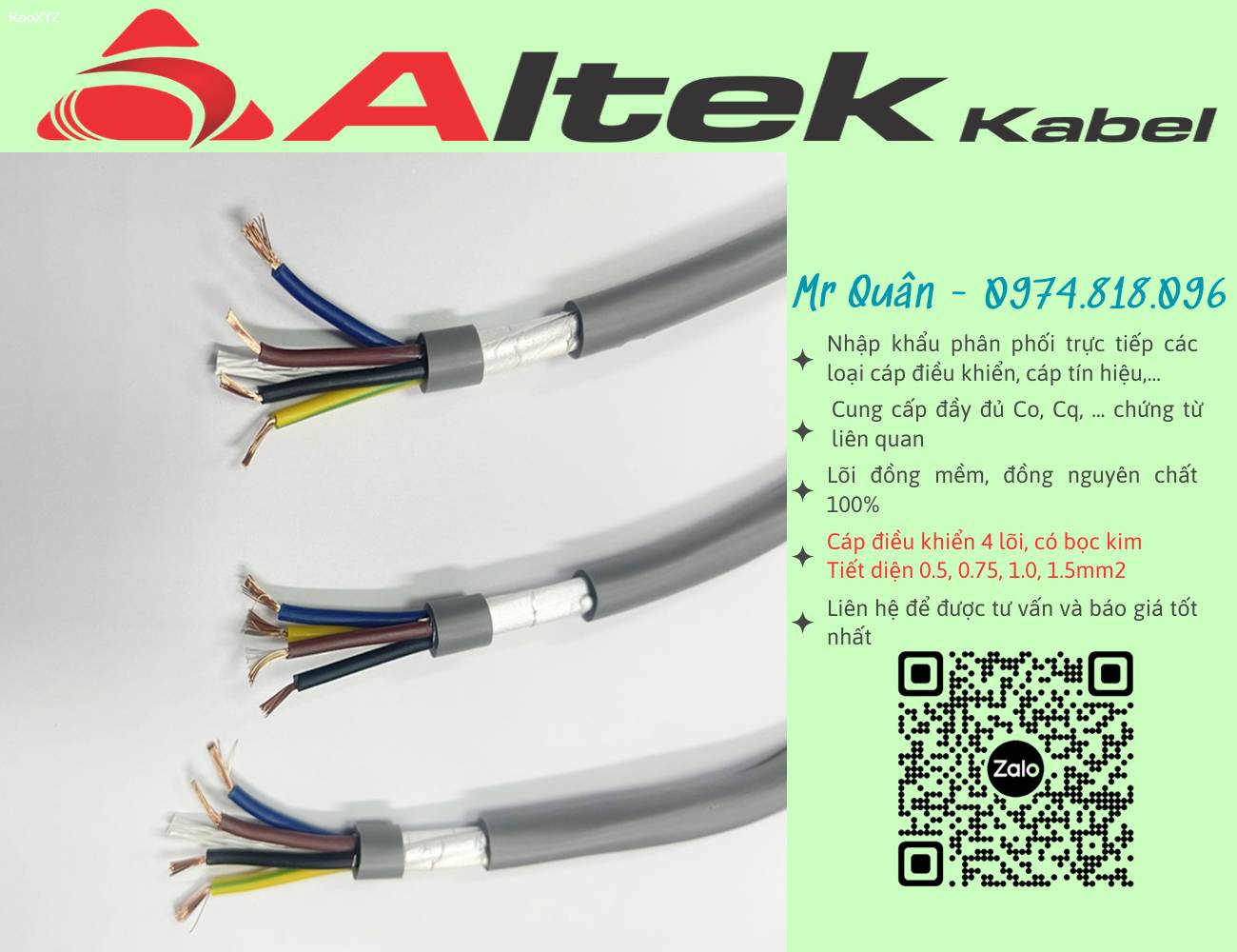Altek Kabel:Cáp điều khiển 4x1.5 chống nhiễu 2 lớp